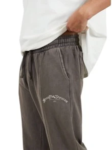 Washed Wide Leg Sweatpants - Dark Grey - View 4