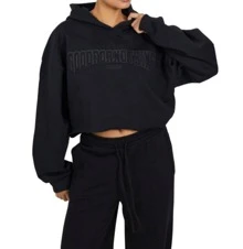 Good for Nothing Applique Cropped Hoodie - Black - View 2