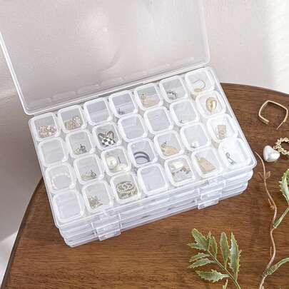 SHEIN Small Storage Box With Lid 56 Grids Plastic Box Removable Diamond Art Craft Storage Box With Compartments Clear Plastic Diamonds Painting Bead Storage Boxes Jewelry Earring Necklace Container