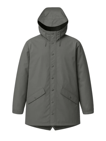 Rains Minimalist Solid-Color Drawstring Hooded Outdoor Rain Jacket