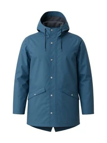 Rains Giacca da pioggia con cappuccio minimale a tinta unita con lacci - Blu - Visualizzare 1