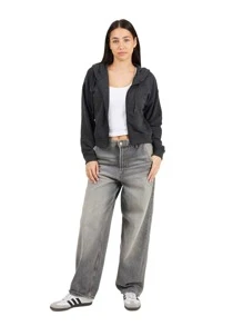 brave soul Zip Through Cropped Hoodie, Charcoal - Charcoal - View 2