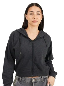 brave soul Zip Through Cropped Hoodie, Charcoal - Charcoal - View 4