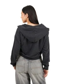 brave soul Zip Through Cropped Hoodie, Charcoal - Charcoal - View 5