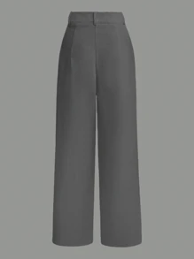 Franclia 女士纯色牙签条纹设计阔腿休闲裤，适合通勤休闲装扮、春季大学秋季服装等。 - 深灰色 - 查看 2