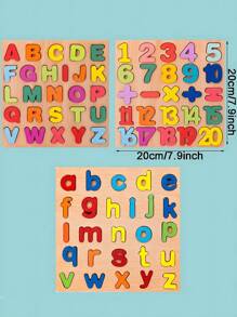 MINKOJA 三合一木制幼儿拼图 - 字母、数字和形状拼图板 | 适合 3 岁以上儿童的益智学习玩具，木制拼图玩具，儿童木制玩具，益智益智游戏 - 彩色 - 查看 17