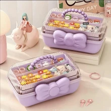 1PC Cute Cartoon-Styled Storage Box For Hair Accessories, Cosmetics, Jewelry, Etc. Large Capacity Transparent Case Back To School - Purple - View 2