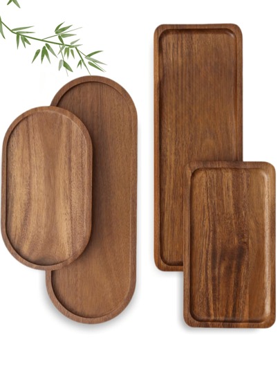 1/2 Piece Acorn-Shaped Wooden Tray, Oval Tray, Rectangular Tray, Wooden Tray, Beauty Display Tray, Perfume Tray, Bathroom Tray, Utensil Wooden Tray, Cake Tray, Kitchen Tray, Display Stand, Food Tray, Cupcake Tray, For Decoration, Halloween, Easter, Valentine's Day, Christmas, Table Decoration, For, Cake, Bread, Perfume, Jewelry, Bathroom Products