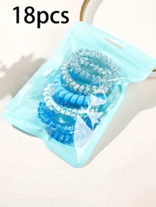 SHEIN 18 条弹力发带，颜色随机 30 条弹力发带 - 装饰性电话线发饰，带有有趣的图案和设计，高品质弹力马尾辫发带，甜美清新女士发饰，礼物和拍照道具，情人节 - 彩色 - 查看 4