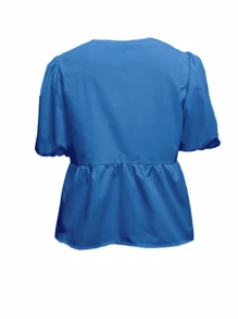SHEIN Unity 女式夏季泡泡袖蝴蝶结衬衫 - 藍色 - 查看 2