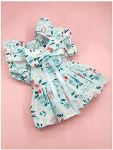 1pc Floral Print Pet Dress With Bow - Multicolor - View 2