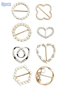 8 件仿珍珠胸针镂空心形胸针外套毛衣徽章别针服装配饰 - 彩色 - 查看 7