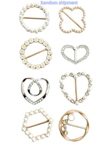 8 件仿珍珠胸针镂空心形胸针外套毛衣徽章别针服装配饰 - 彩色 - 查看 8