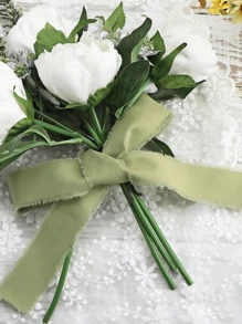 SHEIN 1 卷 4Cm*500Cm 绿色手工流苏雪纺丝带，适用于手工 DIY 礼品包装、花束捆扎、生日礼品包装、派对礼品包装、婚礼装饰、家居装饰