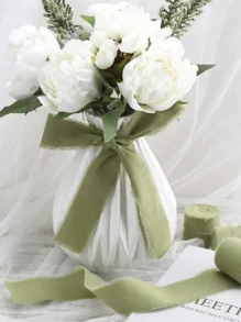 SHEIN 1 卷 4Cm*500Cm 绿色手工流苏雪纺丝带，适用于手工 DIY 礼品包装、花束捆扎、生日礼品包装、派对礼品包装、婚礼装饰、家居装饰