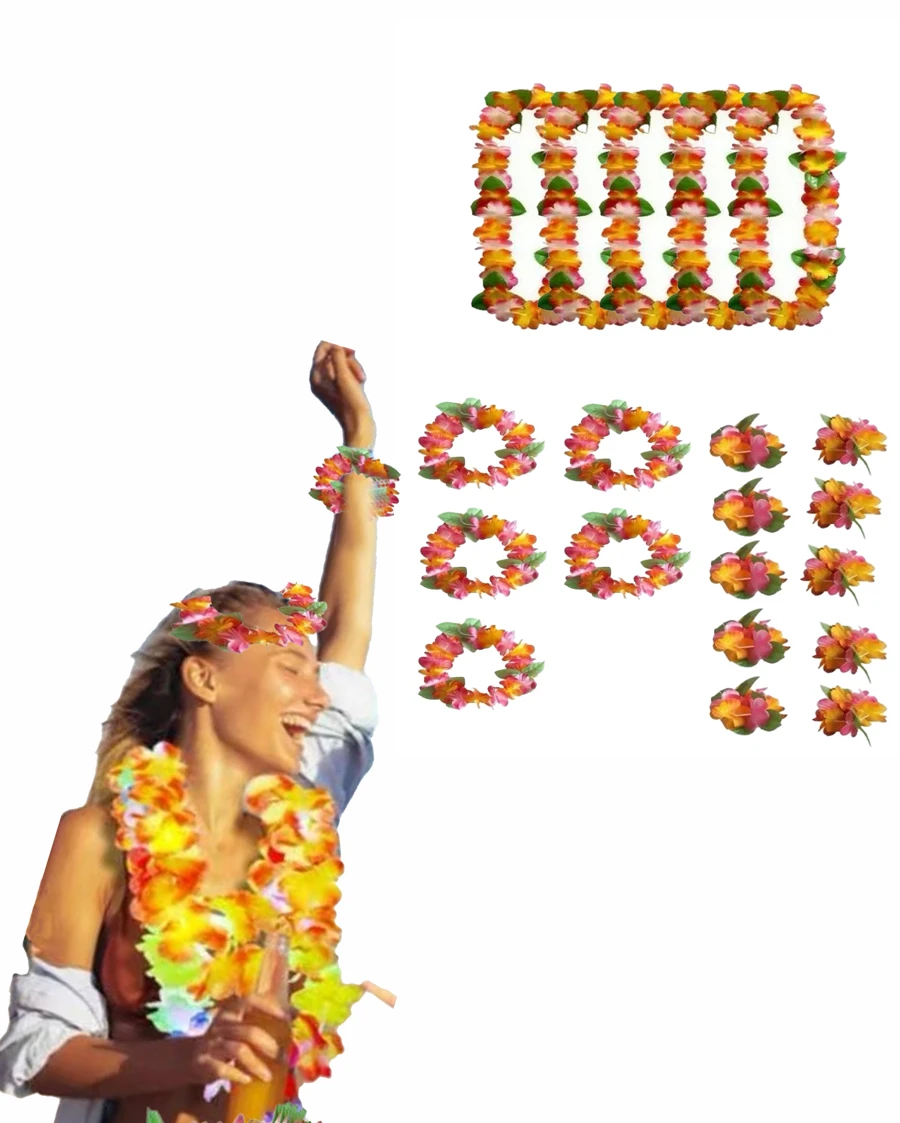 4pcs Plastic Hawaiian Lei Set, Floral Lei Necklace, Headband, Bracelet, For Festivals And Beach Parties(Random Pattern),Christmas - Orange pink - View 1