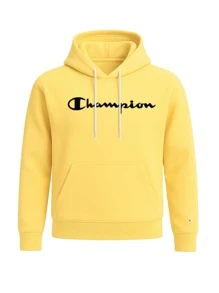 Champion Men Letter Graphic Print Drawstring Hoodie - Yellow - View 4