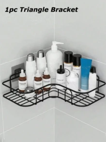 1PC, Perforation-Free Bathroom Shelving Triangle Shelving Toiletries Storage Shelf Home Bathroom Decor Bathroom Organizer Summer - Black - View 8
