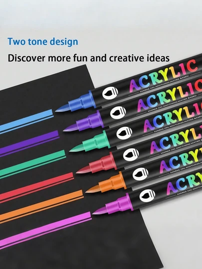 24/48/72 色丙烯颜料马克笔套装 - 适用于木材、帆布、陶瓷、玻璃和岩石绘画的鲜艳艺术笔，适合艺术家和 DIY 的优质速干工艺用品