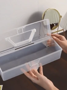 Madebyblanc 1 件桌面珠宝便携式透明矩形收纳盒多用途适用于宿舍、梳妆台 - 白色 - 查看 6