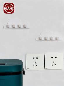 1pc Wall Mounted Multifunction Plug Holder, Plastic Punch Free Plug Hook, For Home - White - View 2