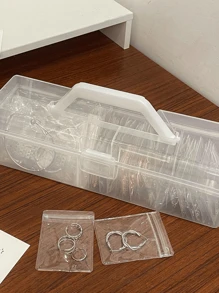 Madebyblanc 1 件桌面珠宝便携式透明矩形收纳盒多用途适用于宿舍、梳妆台 - 白色 - 查看 7