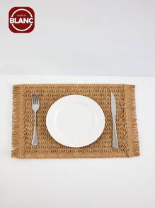 1pc Rectangular Woven Placemat with Boho Tassels - Khaki - View 13