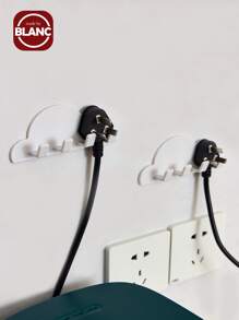 1pc Wall Mounted Multifunction Plug Holder, Plastic Punch Free Plug Hook, For Home - White - View 1