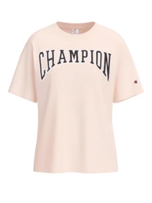 Champion 女士夏季字母印花圆领短袖休闲T恤 - 粉色 - 查看 4