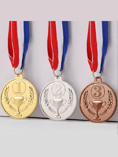 3 件金、银、铜金属奖牌，2 英寸奖牌，用于游戏体育比赛第一、第二、第三名，带颈带，适用于体育赛事颁奖