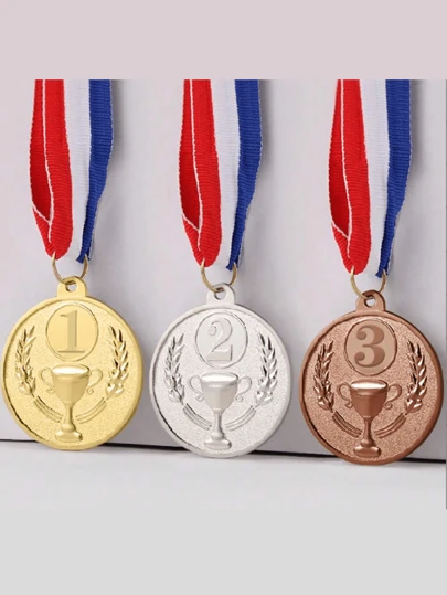 3 件金、银、铜金属奖牌，2 英寸奖牌，用于游戏体育比赛第一、第二、第三名，带颈带，适用于体育赛事颁奖