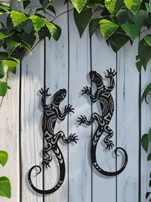 2pcs Metal Gecko Wall Art Decor - Modern Reptile Design Indoor/Outdoor Iron Wall Sculpture, Suitable For Home, Garden, Patio - No Electricity Required