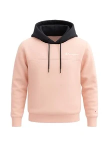 Champion 1 件女式撞色长袖抽绳连帽休闲运动衫 - 粉色 - 查看 4