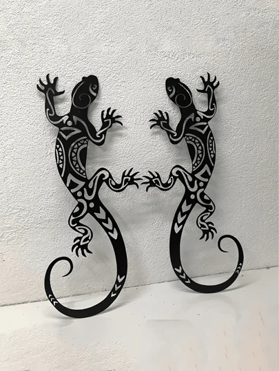 2 pièces Décoration murale en métal de lézard - Design de reptile moderne pour intérieur/extérieur, sculpture murale en fer, convient pour la maison, le jardin, le patio - Pas d'électricité nécessaire