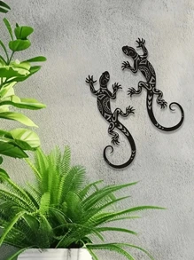 2pcs Metal Gecko Wall Art Decor - Modern Reptile Design Indoor/Outdoor Iron Wall Sculpture, Suitable For Home, Garden, Patio - No Electricity Required