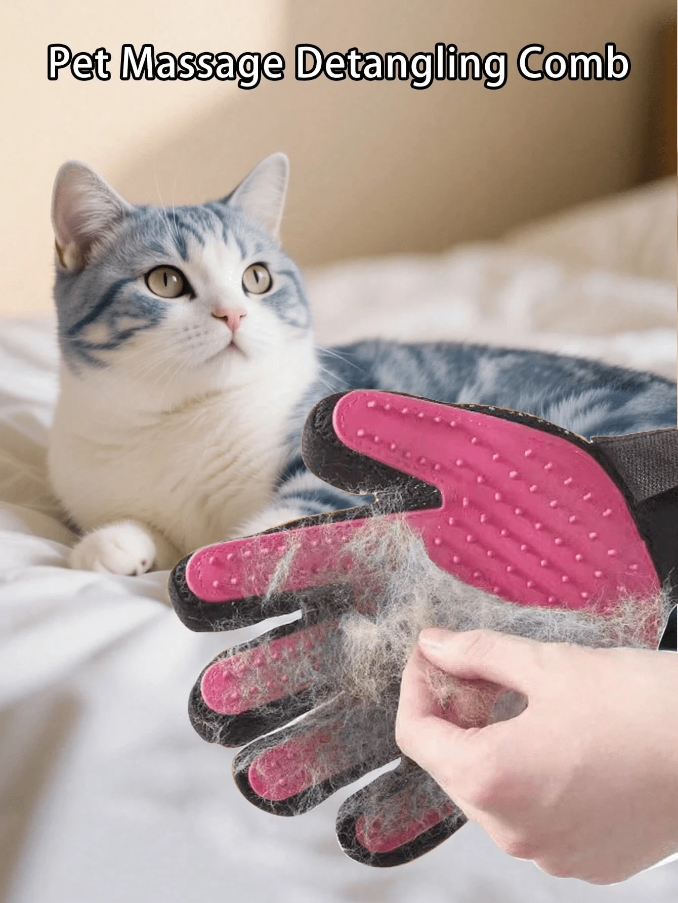 1 Piece Pet Hair Removal Massage Cleaning Gloves, Cleaning And Grooming, No Harm To Couples, Cat And Dog Grooming Gloves 1 Piece Right Hand - Pink - View 1