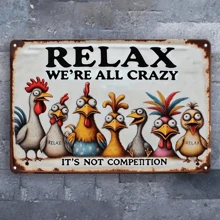 Relax, We're All Crazy Here - Funny Metal Wall Decor | Multipurpose For Home, Bar, Cafe, Office, Garage | Pre-Drilled Weatherproof Metal Sign, Great Gift Idea - 8x12 Inches Birthday Gifts Graduation - Multicolor - View 1