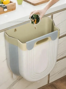 Wall Mounted Foldable Trash Can Kitchen Cabinet Hanging Garbage Bin Hands Free Lid Removable Liner Under Sink Waste Container Compact Space Saving Organizer For Bathroom Office Bedroom Diaper Pail Alternative Easy Install Stainless Steel Hooks - Grey - View 3