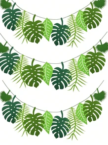 10PCS Tropical Leaf Banner Set Hawaiian Palm Monstera Decor For Beach Party Luau Jungle Theme Birthday Baby Shower Wedding Event Decorations Boho Home Wall Decor Summer Backdrop Photo Booth Props Foliage Garland