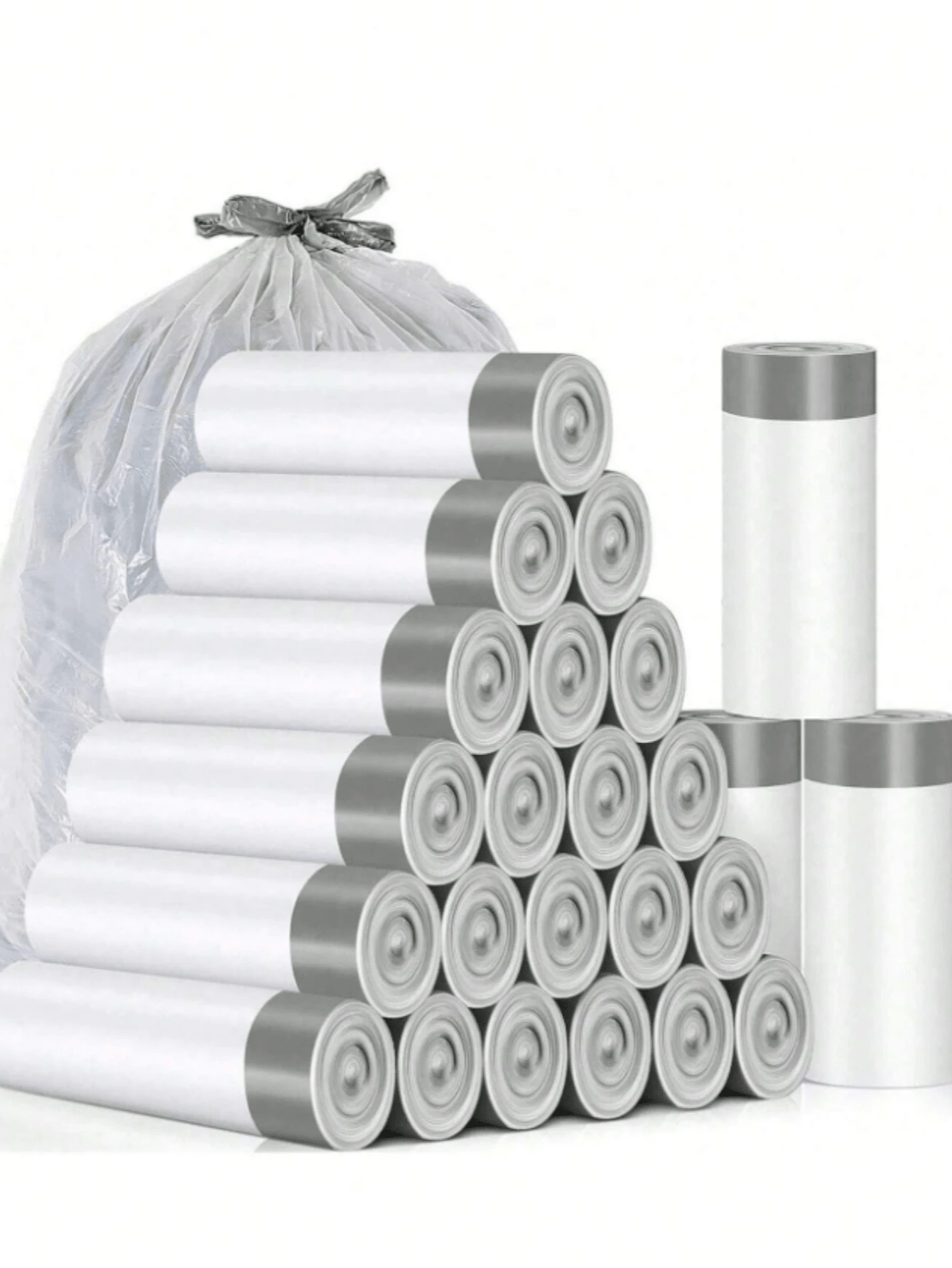 SHEIN Trash Bags Kitchen Bathroom Leakproof Drawstring Heavy Duty 75 Count Extra Thick Scented Waste Liners For Office Bedroom Bin Can Odor Blocking Tear Resistant Handy Pack Portable Storage Space Saving Value Bundle Trial Pack Small Space Solution Pet Proof - White - View 1