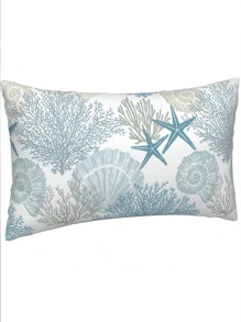 Ocean Theme Lumbar Pillow With Octopus, Seahorse, Turtle Print - Sofa Cushion, Home Decor Throw Pillow Cover