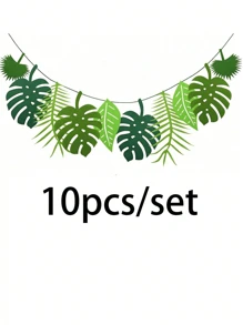 10PCS Tropical Leaf Banner Set Hawaiian Palm Monstera Decor For Beach Party Luau Jungle Theme Birthday Baby Shower Wedding Event Decorations Boho Home Wall Decor Summer Backdrop Photo Booth Props Foliage Garland