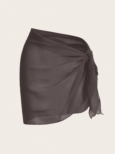 Swim Basics Women's Summer Vacation Beach Solid Color Side Knot Cover Up Sarong Skirt