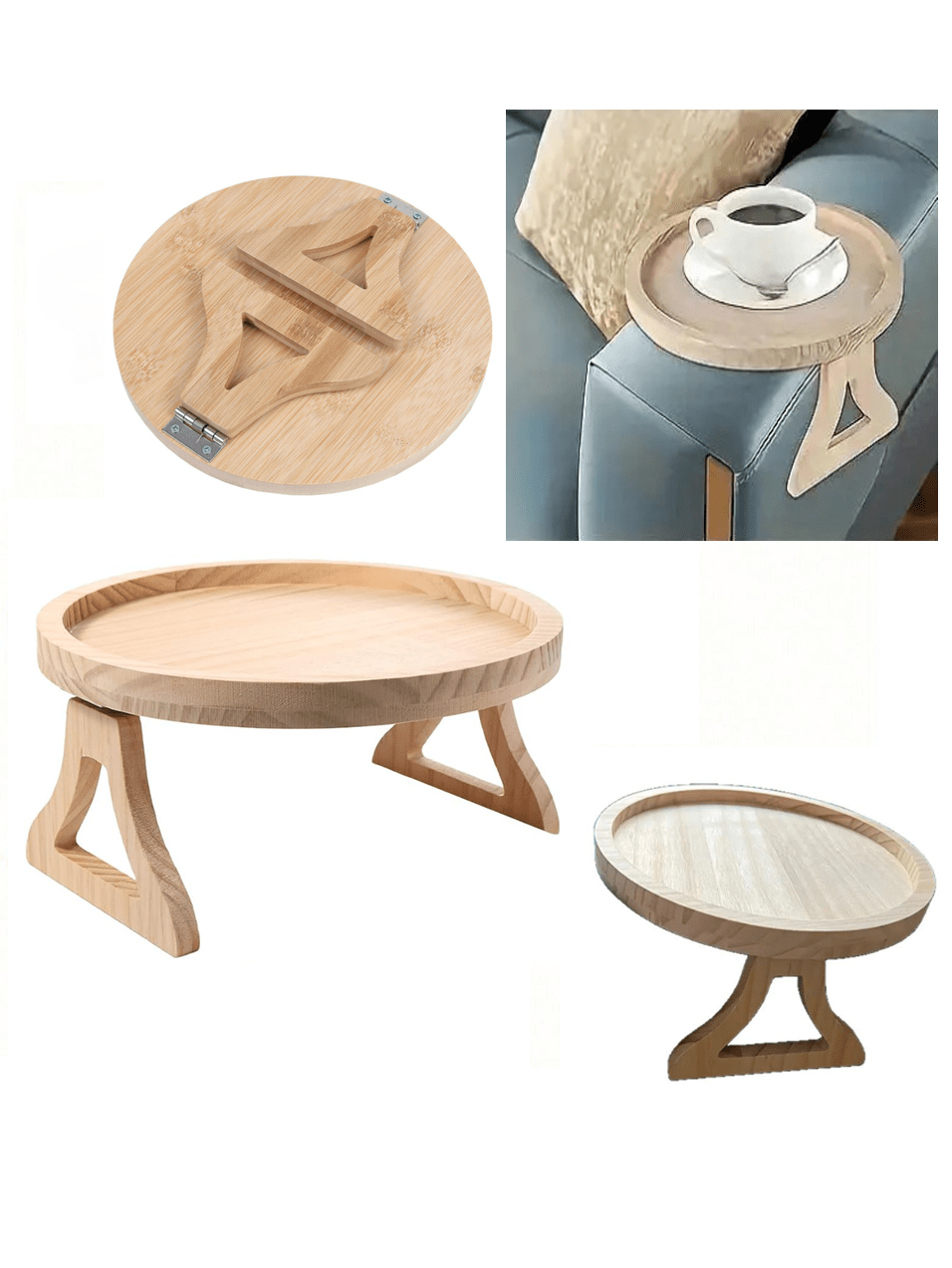 Bandeja plegable y ajustable para apoyabrazos de sofá de bambú con soporte para taza, teléfono, tableta y aperitivos para sala de estar, dormitorio y organizador del hogar, resistente y antideslizante