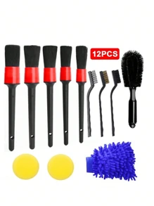 SHEIN Multifunktionales Autopflegeset, Autowaschhürsten-Set mit Radbrsten, Luftdüsenbrste, Polierschwämme, Waschhandschuh und Reinigungstuch