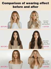 Seamless Clip Ins Extensiones de cabello natural de 12A, rectas y sin costuras, con trama de PU, 100% cabello humano crudo real, set de 7 piezas - Natural Black - Ver 6