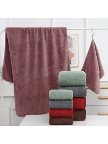 SHEIN 6-Piece Towel Set With Wheat-Ear Pattern, Made Of Ultra-Fine Fiber, Soft, Comfortable, Excellent Absorbency, Suitable For Bathroom Showers, Hotels, Saunas; Available In Multiple Colors (2 Bath Towels + 2 Hand Towels + 2 Face Towels) - Multi-color optional (30*30cm+35*75cm+70*140cm) - View 3