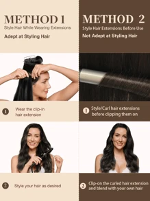 Seamless Clip Ins Extensiones de cabello natural de 12A, rectas y sin costuras, con trama de PU, 100% cabello humano crudo real, set de 7 piezas - Natural Black - Ver 5
