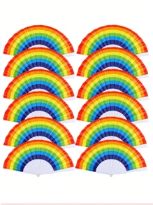 彩虹折扇 1/2/4 件手持彩色派对用品，适用于夏季节日、狂欢节装饰、庆典配件、男女通用舞蹈表演道具、拍摄背景、可重复使用手持扇热带主题活动 - 彩色 - 查看 1