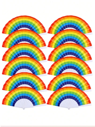 彩虹折扇 1/2/4 件手持彩色派对用品，适用于夏季节日、狂欢节装饰、庆典配件、男女通用舞蹈表演道具、拍摄背景、可重复使用手持扇热带主题活动